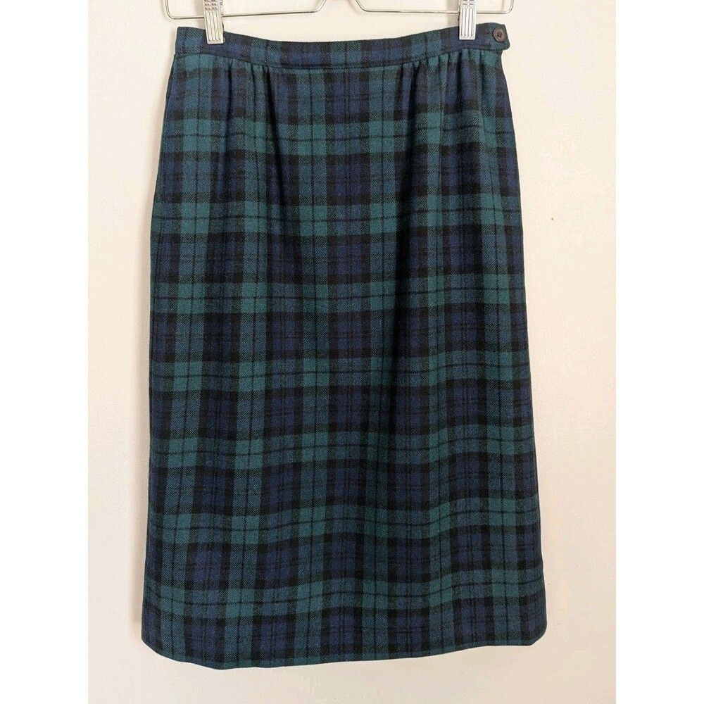 Vtg Pendleton Wool Skirt Blackwatch Tartan Plaid USA Tagged 8 Navy Green Classic